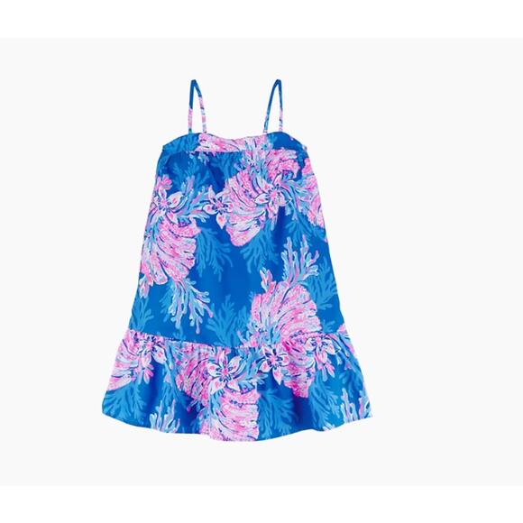 Lilly Pulitzer Girls Sleeveless Alessia Floral Dress Childs XL Blue Pink - Picture 1 of 6